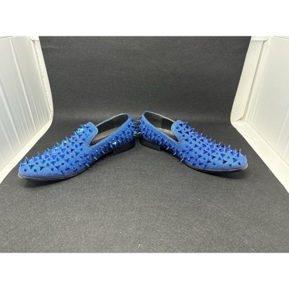 Bolano Mens Blue Spiked Loafers Glitter Studded Slip On Dress Shoes Size 10.5 - Picture 3 of 6
